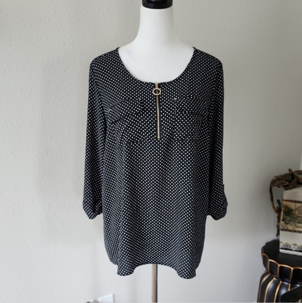 Cathy Polka Dot Blouse with Zipper Detail